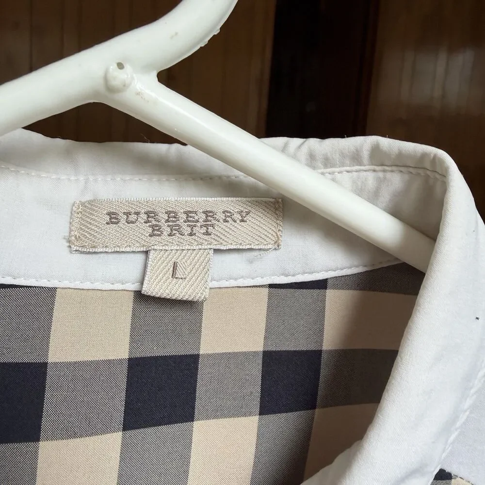Burberry Brit Shirt Check Trim Women's Sz L Long Sleeve Cotton Career Designer - Picture 5 of 16